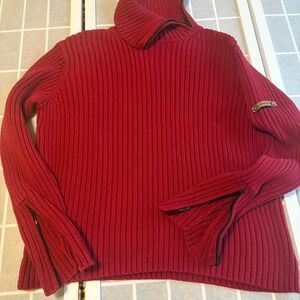 Valentine Red Ruffhewn Tunnel Neck Kint Sweater 100% Cotton Zipper embellishment